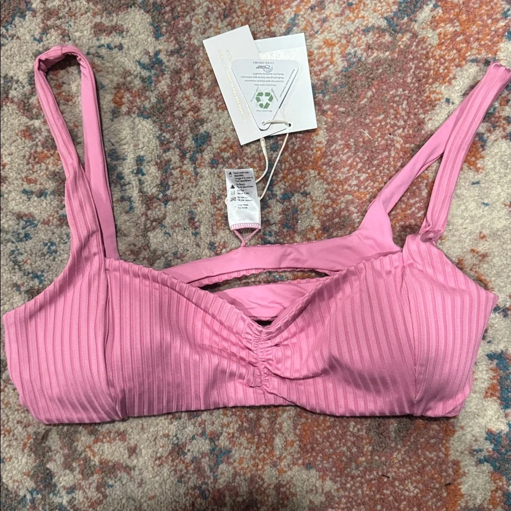 L*Space Bikini 💖 Pink Ribbed Effie Top Size L NWT